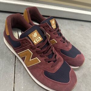 New Balance Men's 574 Burgundy and Tan Sneakers